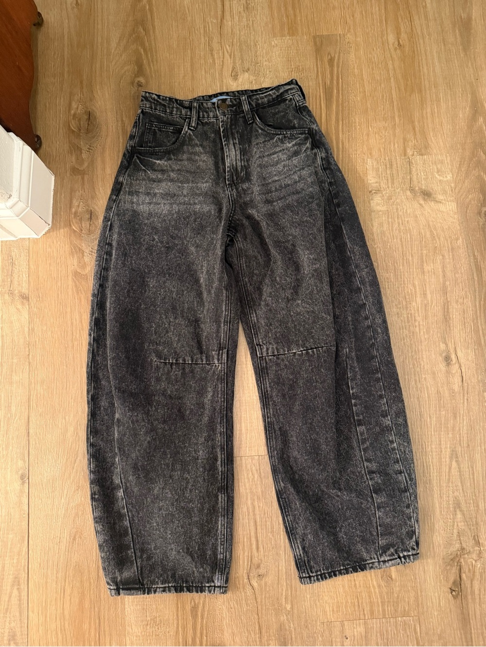 Black Acid Washed Barrel Jeans-Blue Moment brand